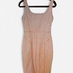 Cache Peach Floral Lace Panel Sheath Dress